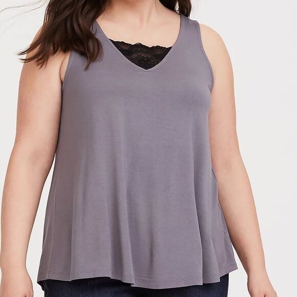torrid Tops - Torrid Super Soft Grey Lace Swing Tank